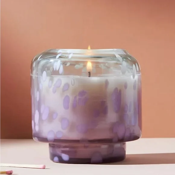 Anthropologie Lavender Glass Candle Holder With Candle GIANT - Picture 1 of 4
